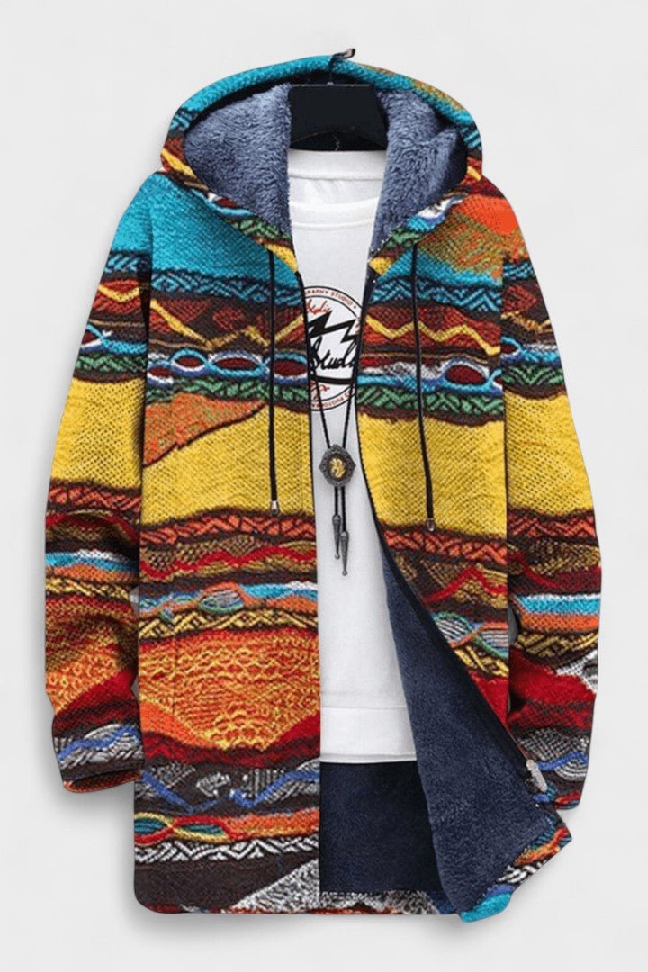 Shona graphic pattern hooded cardigan for women | Ellie Dublin