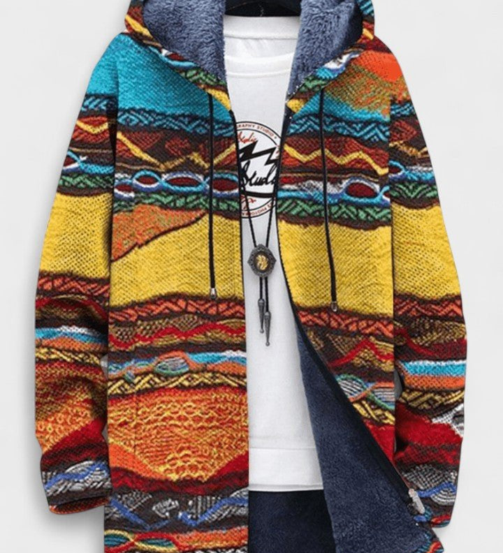 Shona graphic pattern hooded cardigan for women | Ellie Dublin