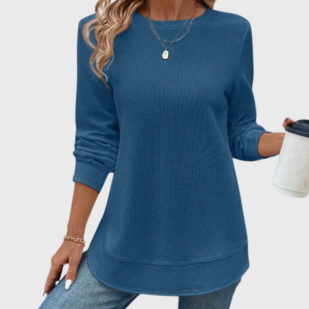 Céline | Chic Long Sleeve Top with Elegant Round Neck
