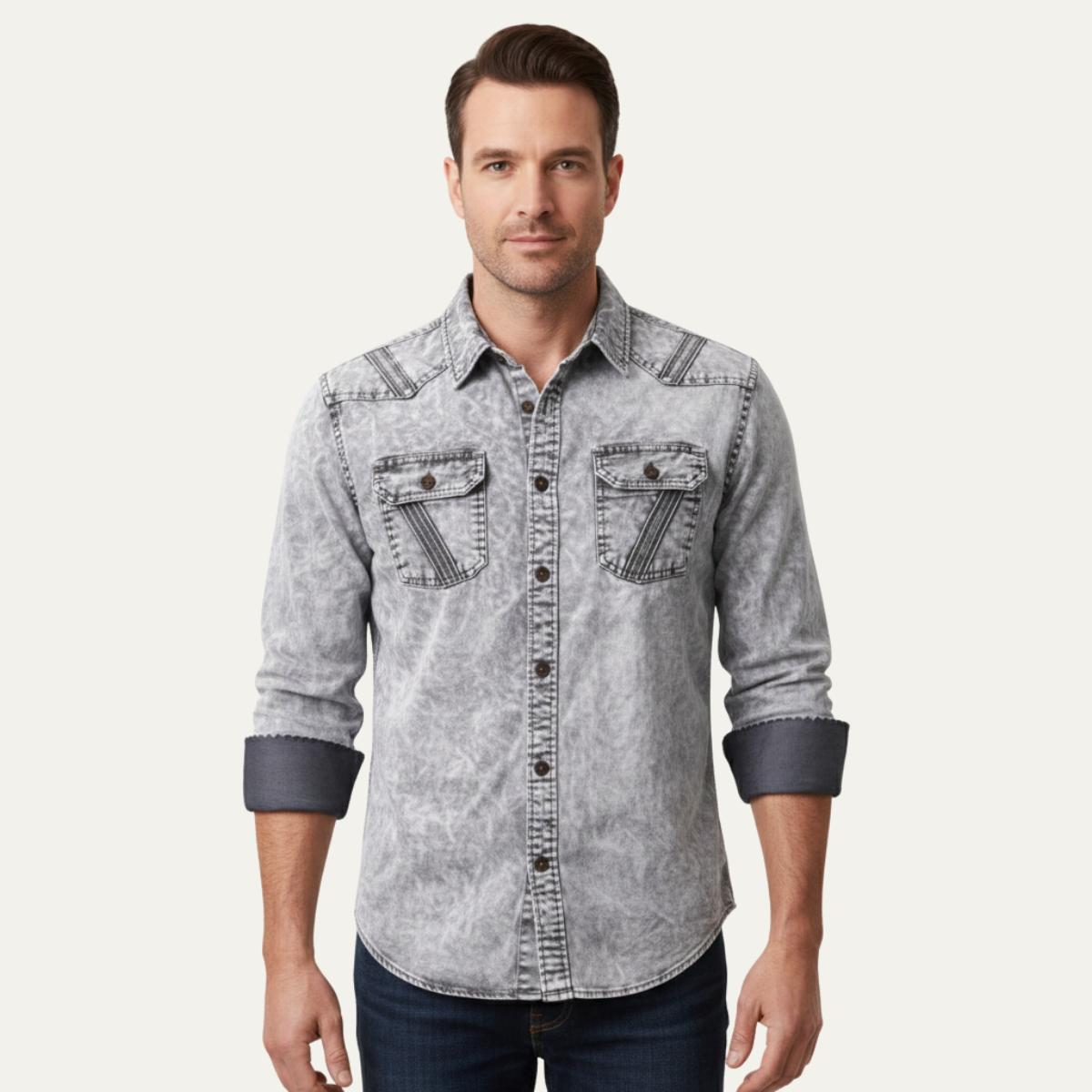 The Windcrest Men’s Casual Button-Up Vintage Denim Shirt – view 2