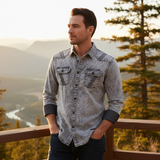 The Windcrest Men’s Casual Button-Up Vintage Denim Shirt – view 5