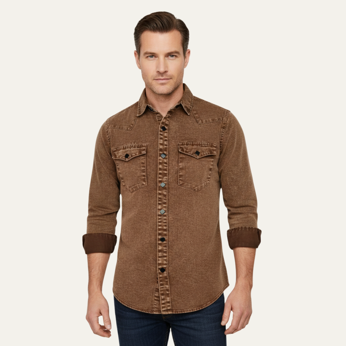 The Foxhaven Men’s Brown Vintage Washed Denim Shirt – view 2