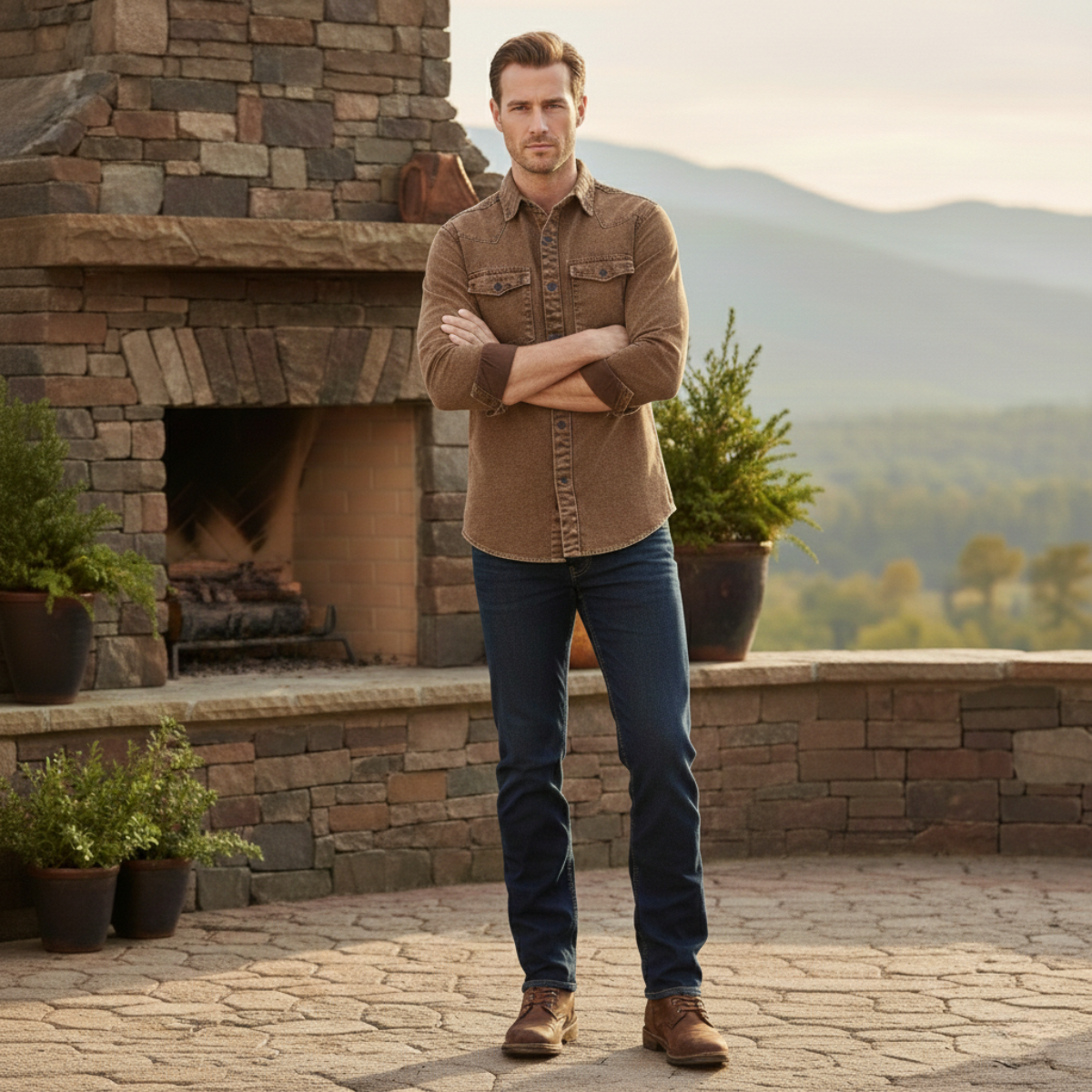The Foxhaven Men’s Brown Vintage Washed Denim Shirt – view 6