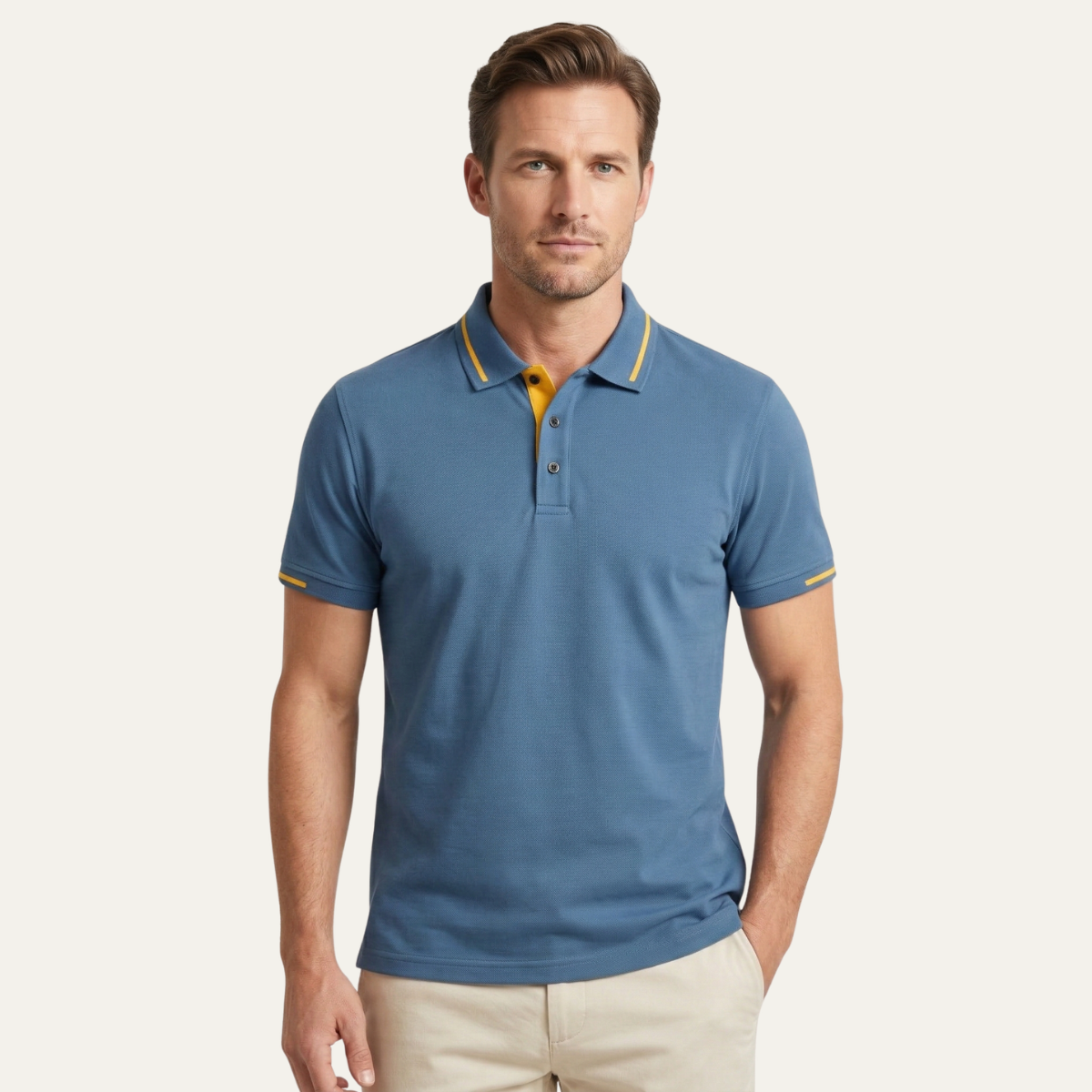 The Meadowcrest Ridge Men’s Polo Shirt with Contrast Trim – Blue – view 2