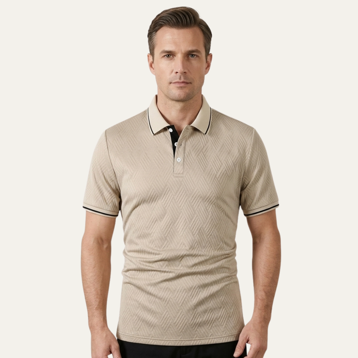 The Maplefall Men’s Apricot Textured Elegant Polo Shirt – view 2