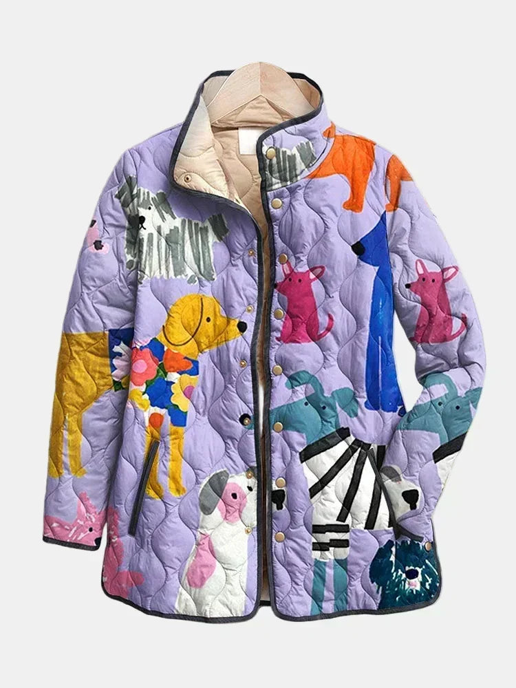 Jacinta little dogs quilted jacket for women | Ellie Dublin