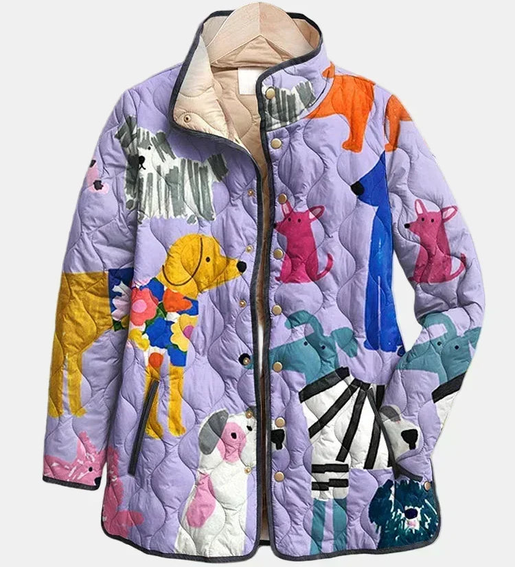 Jacinta little dogs quilted jacket for women | Ellie Dublin