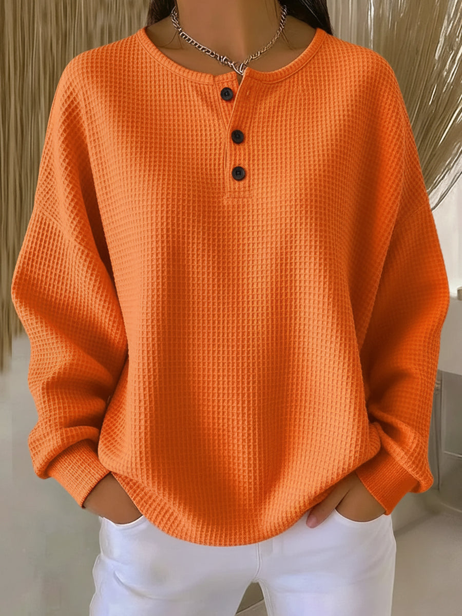 Mirabel cosy waffle henley sweatshirt | Ellie Dublin