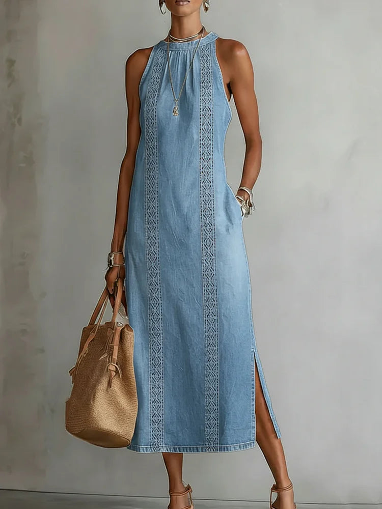 Soline | Retro Lace Denim Dress – view 3