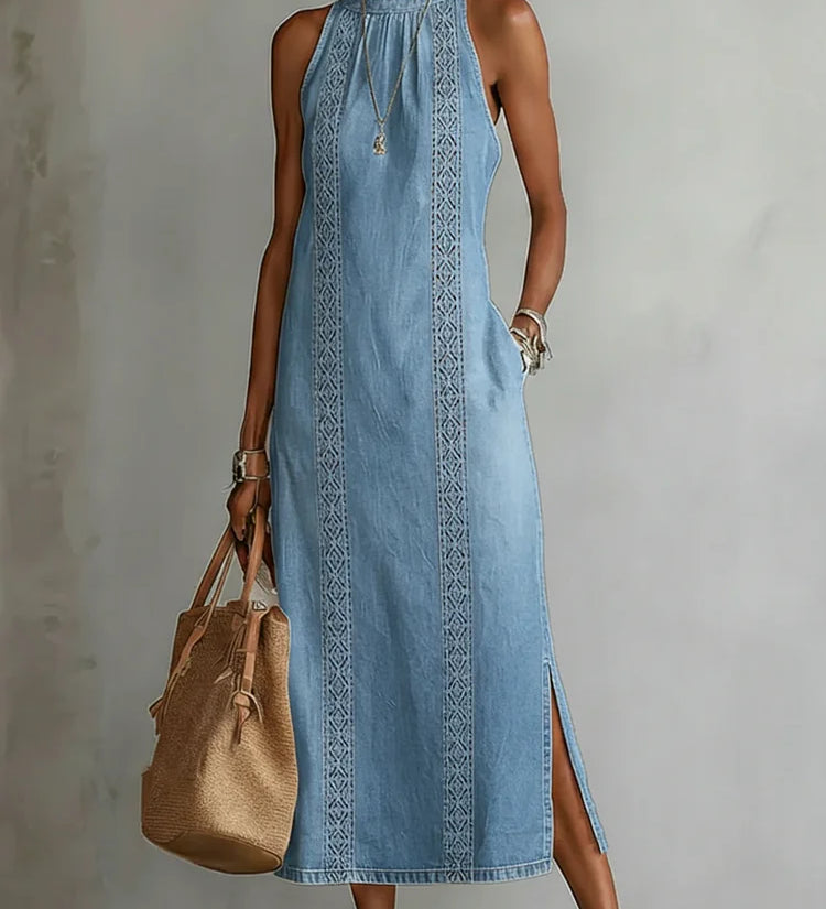 Soline | Retro Lace Denim Dress – view 3