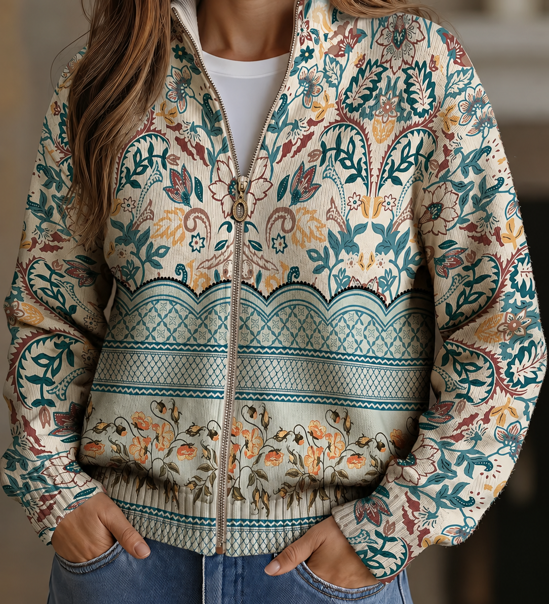 Ailbhe vintage botanical zip cardigan for women | Ellie Dublin