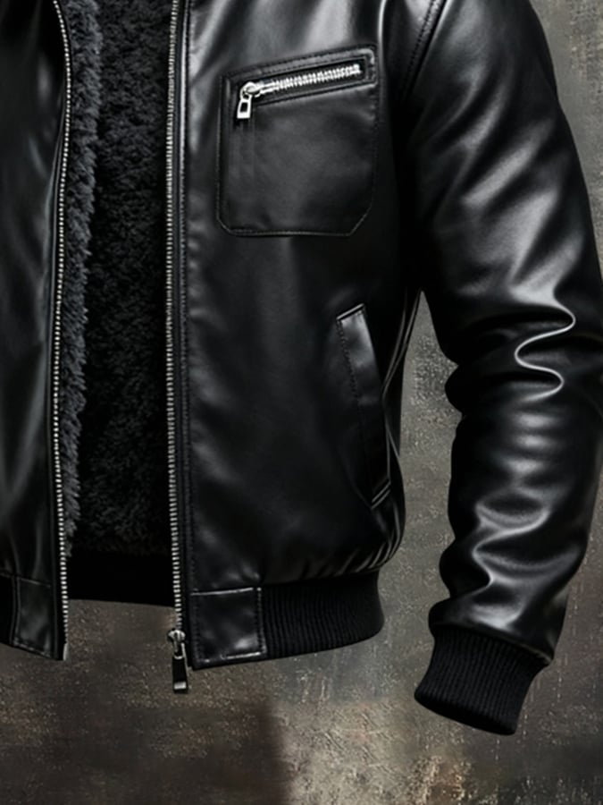 Nikola | Premium Black Jacket with Cozy Sherpa Lining – view 3