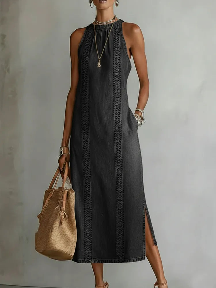 Soline | Retro Lace Denim Dress – view 4
