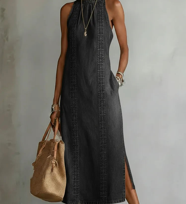 Soline | Retro Lace Denim Dress – view 4