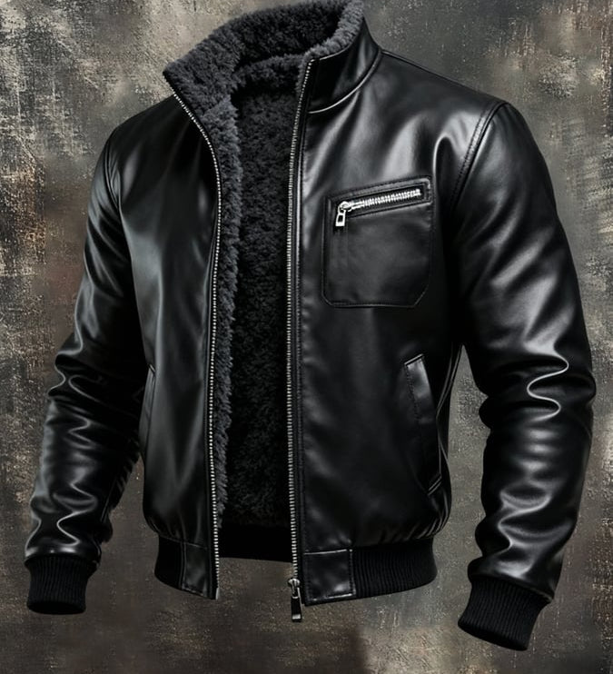 Nikola | Premium Black Jacket with Cozy Sherpa Lining