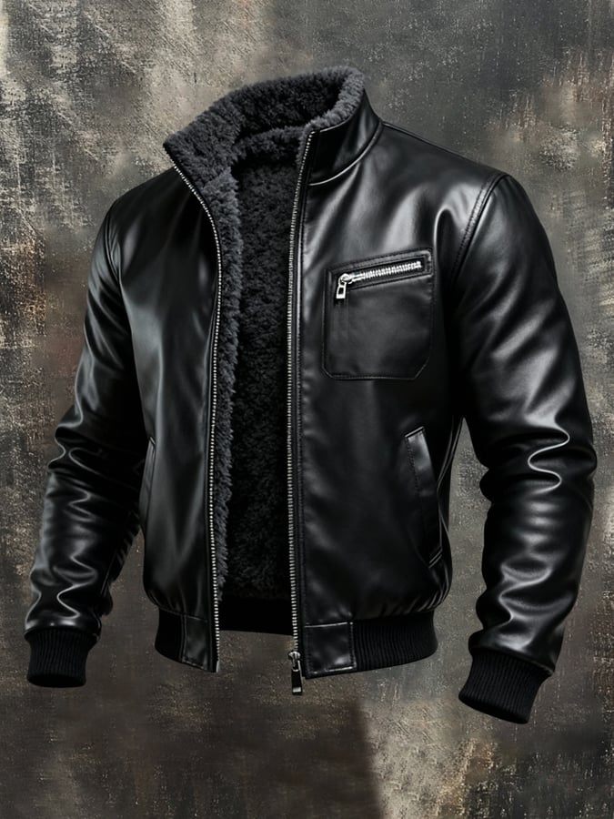Nikola | Premium Black Jacket with Cozy Sherpa Lining