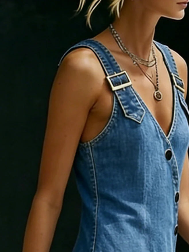 Lalie | Long Button-Up Denim Dress – view 5