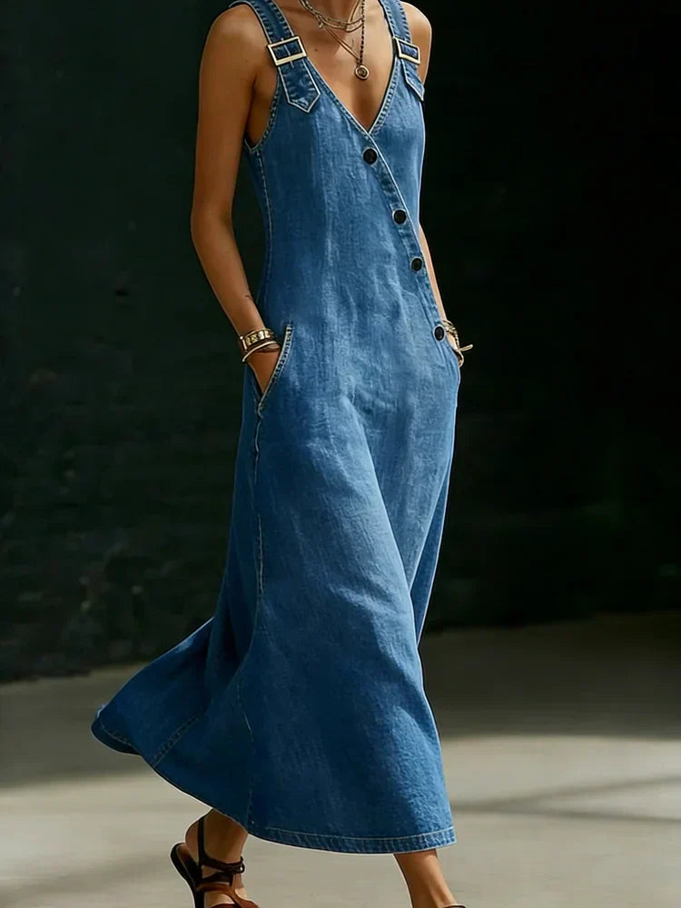Lalie | Long Button-Up Denim Dress – view 7