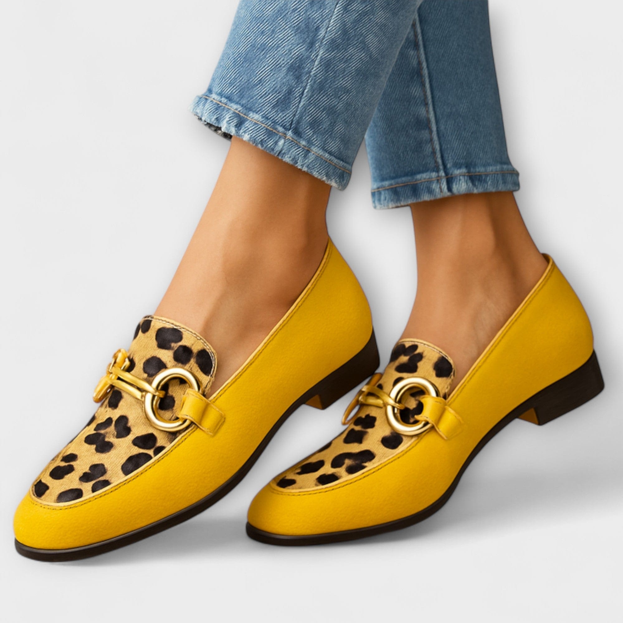 Sadhbh yellow leopard print loafers for women | Ellie Dublin