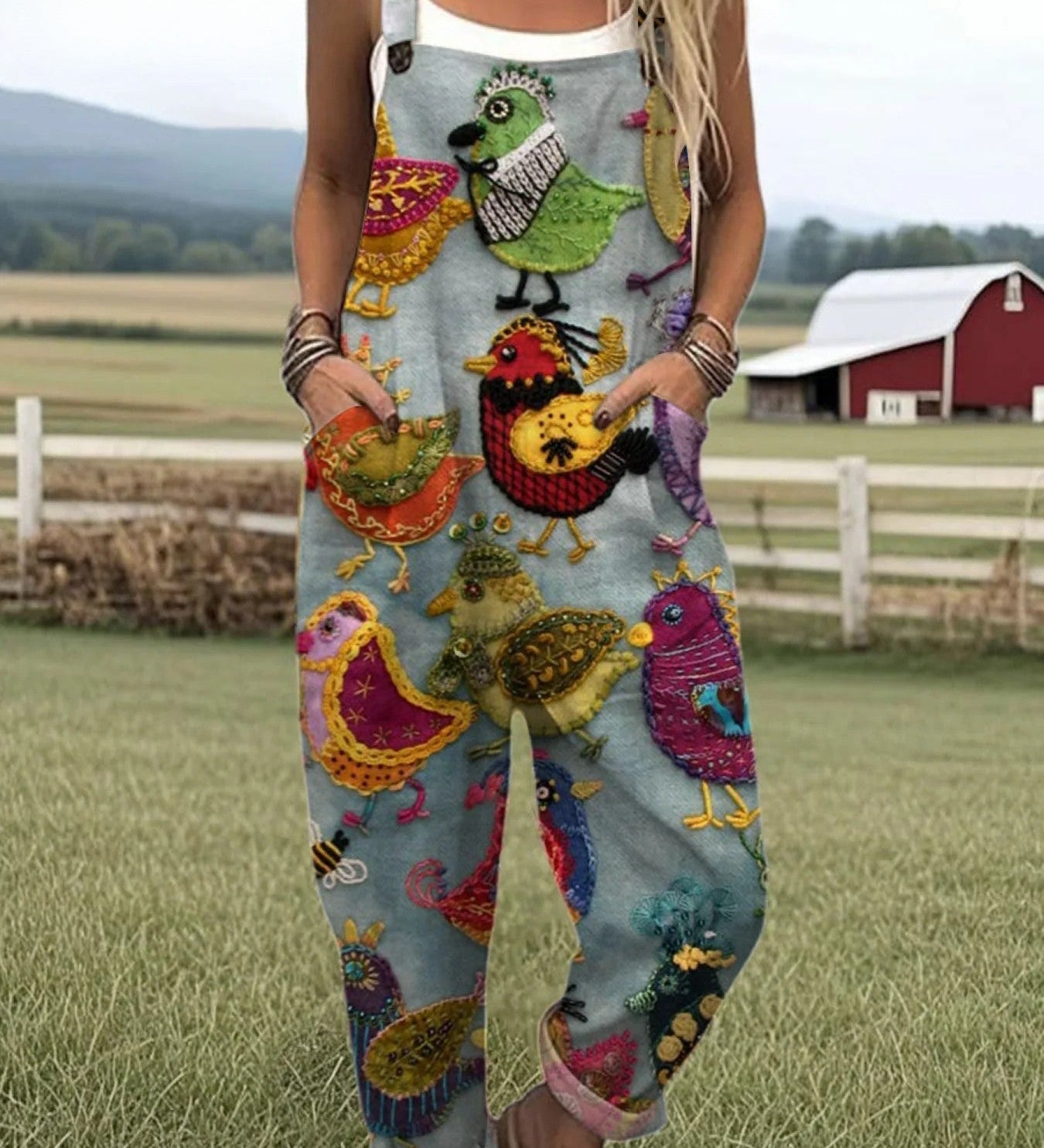 Vintage Colourful Bird Dungarees
