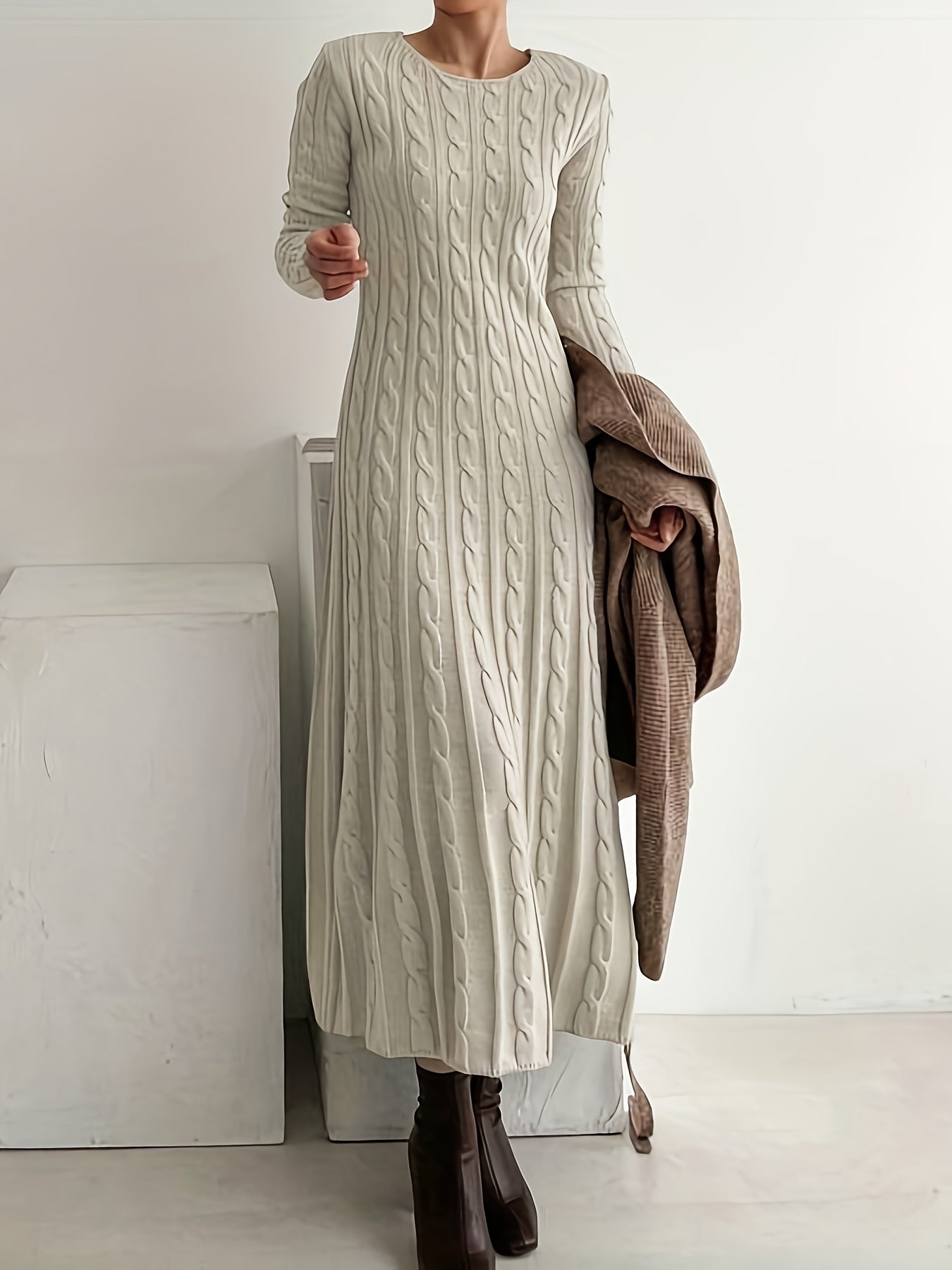 Sarah | Comfortable Cable Knit Maxi Dress – view 6