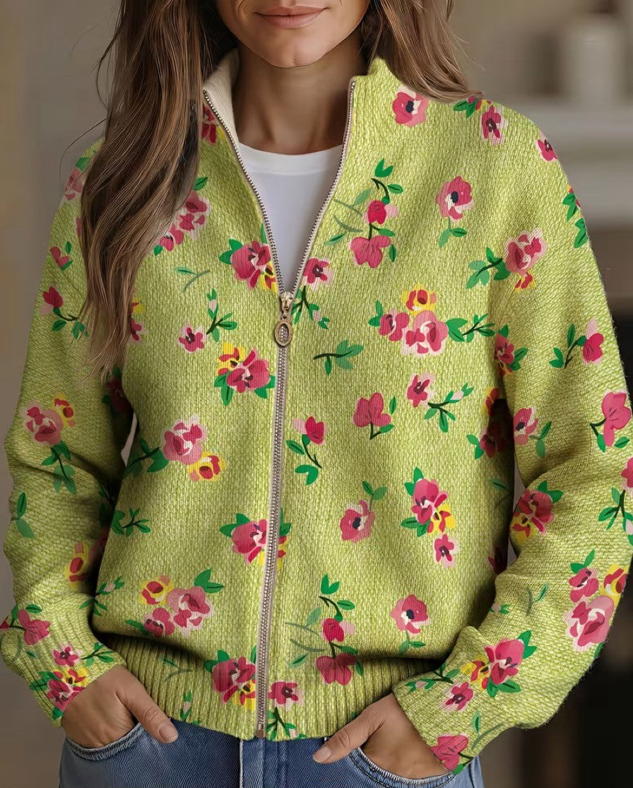 Caitriona pink and lime floral zip cardigan for women | Ellie Dublin