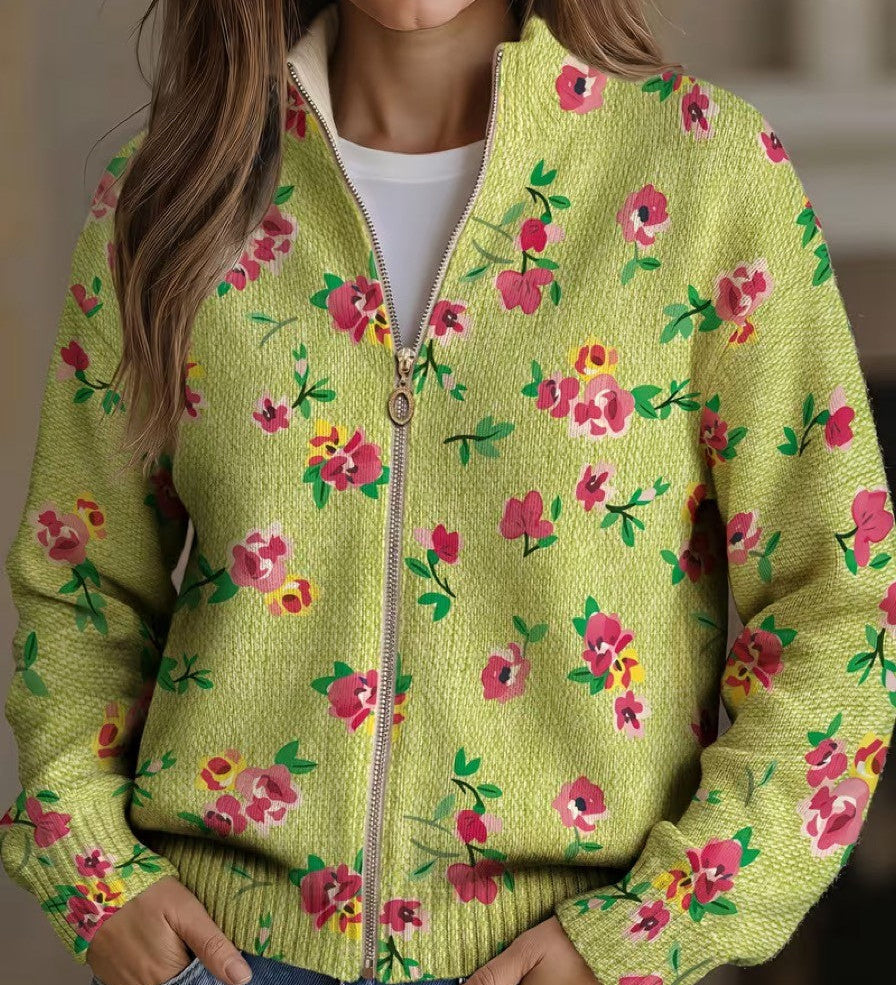 Caitriona pink and lime floral zip cardigan for women | Ellie Dublin
