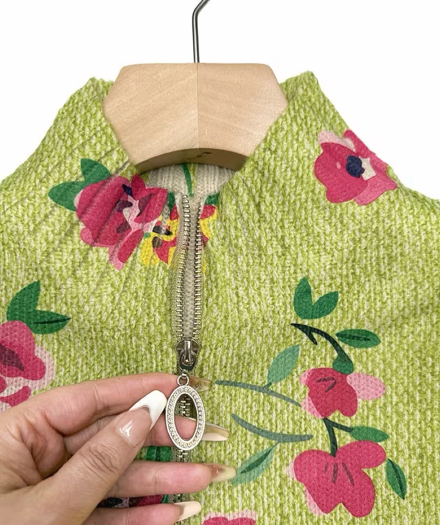 Caitriona pink and lime floral zip cardigan for women | Ellie Dublin