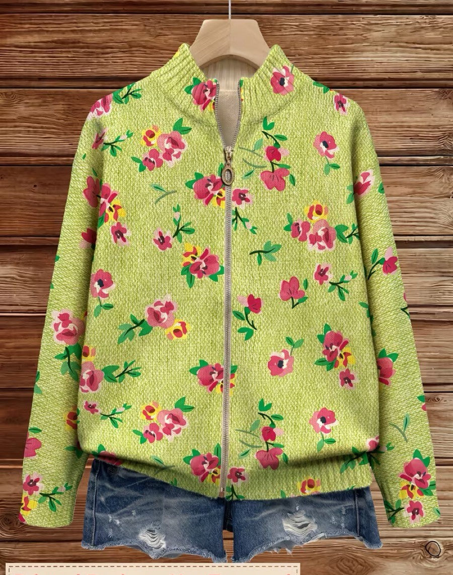 Caitriona pink and lime floral zip cardigan for women | Ellie Dublin