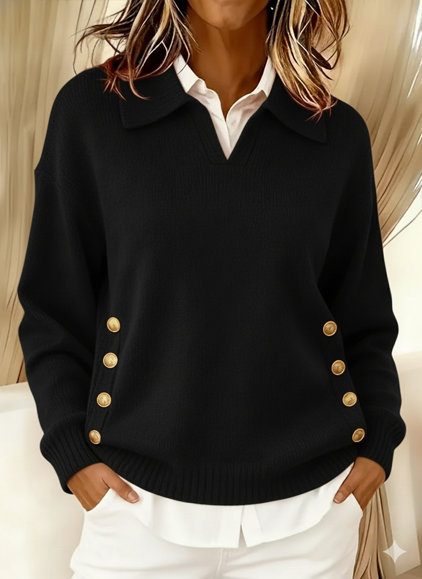 Vynette V-neck jumper with collar, sixth colourway | Ellie Dublin