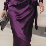 Clara | Deep Plum Draped Midi Dress – view 4