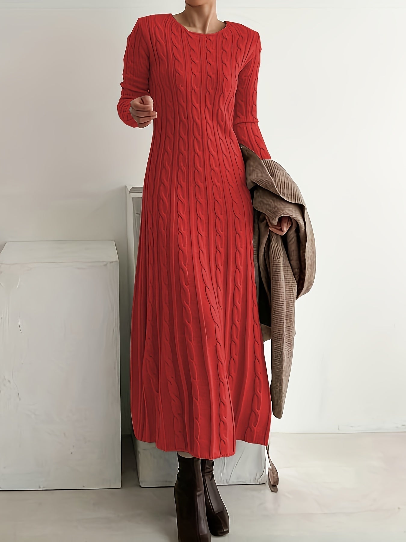 Sarah | Comfortable Cable Knit Maxi Dress – view 3