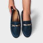 Rosaleen gold chain suede-effect loafers for women | Ellie Dublin