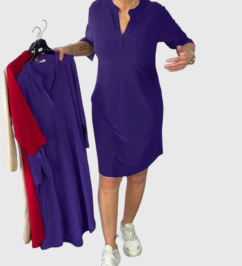 Caroline | Solid V-Neck Dress – view 2