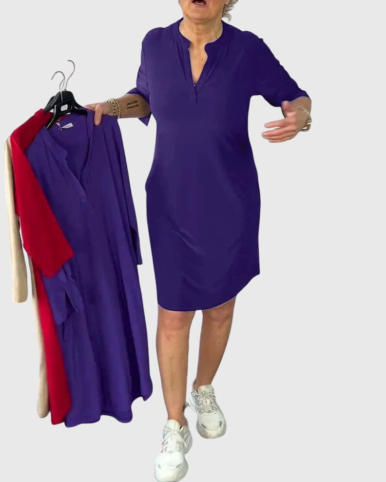 Caroline | Solid V-Neck Dress – view 2