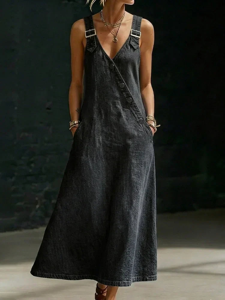 Lalie | Long Button-Up Denim Dress – view 4