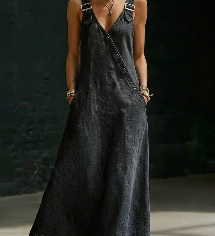 Lalie | Long Button-Up Denim Dress – view 4