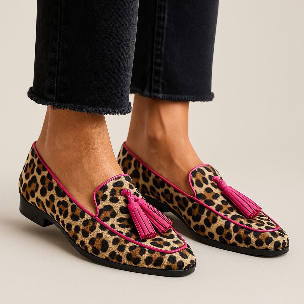 Roise pink trim leopard loafers for women | Ellie Dublin