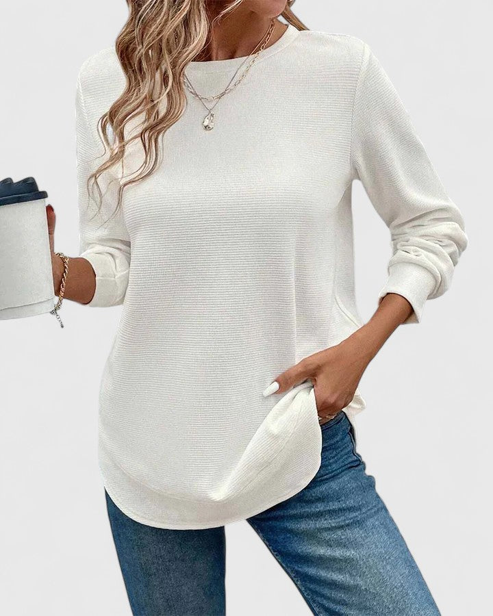 Céline | Chic Long Sleeve Top with Elegant Round Neck – view 9