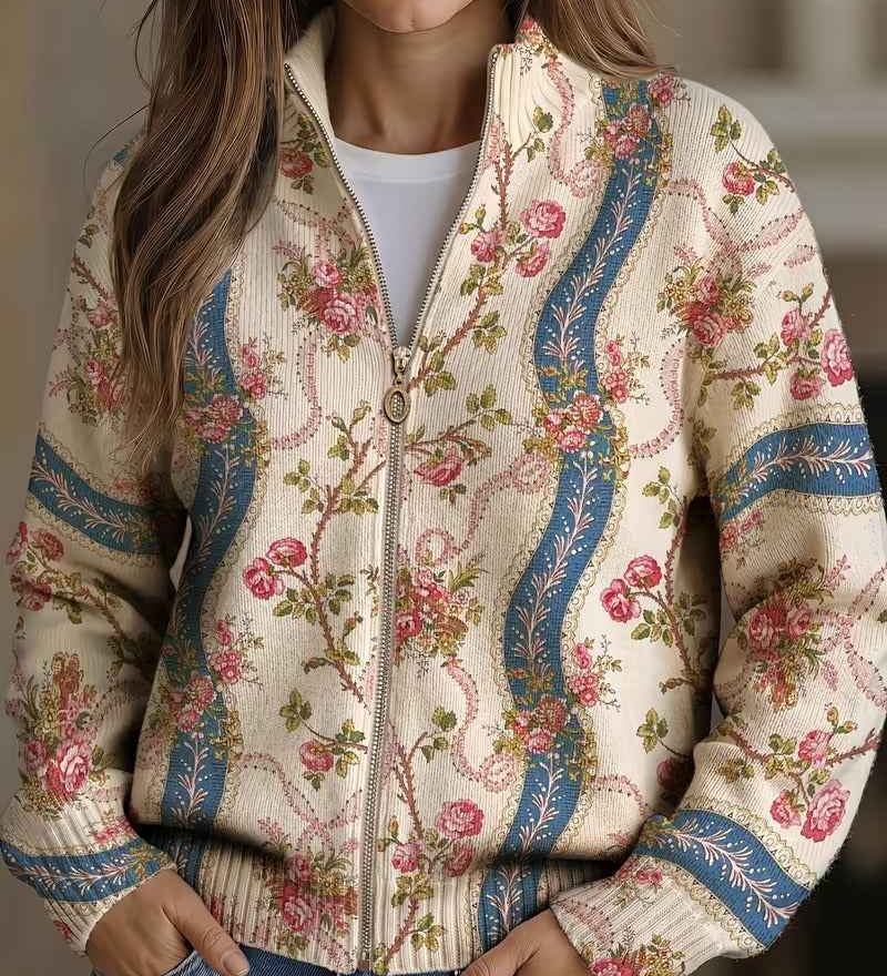 Fainche climbing rose stripe zip cardigan for women | Ellie Dublin