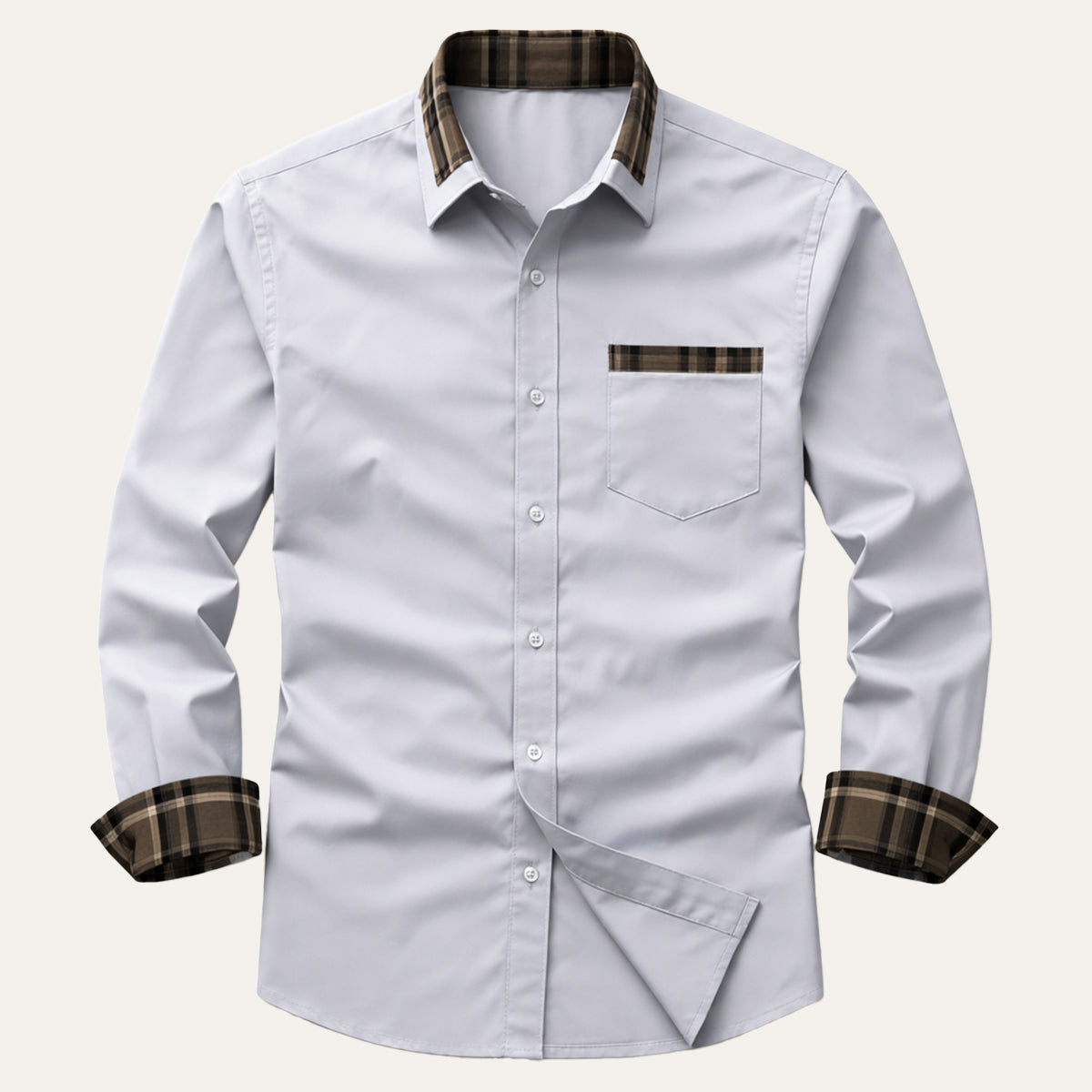 The Amelia Men’s Casual Button Up Dress with Plaid Collar & Cuffs – view 5