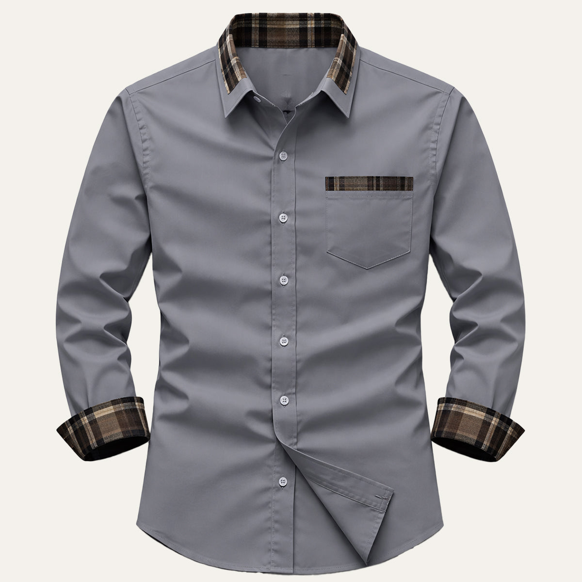 The Amelia Men’s Casual Button Up Dress with Plaid Collar & Cuffs – view 7