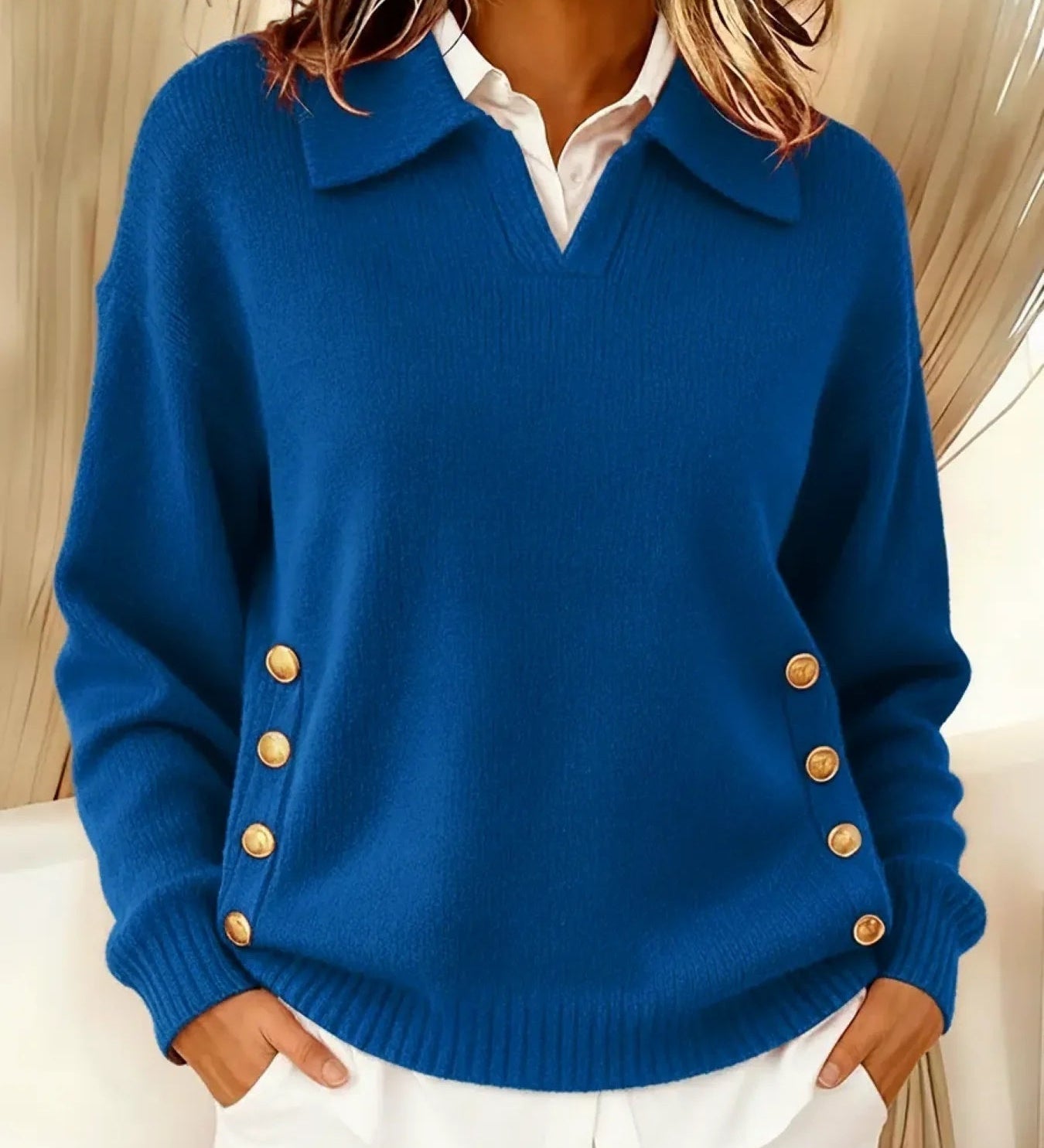 Vynette V-neck jumper with collar, fourth colourway | Ellie Dublin