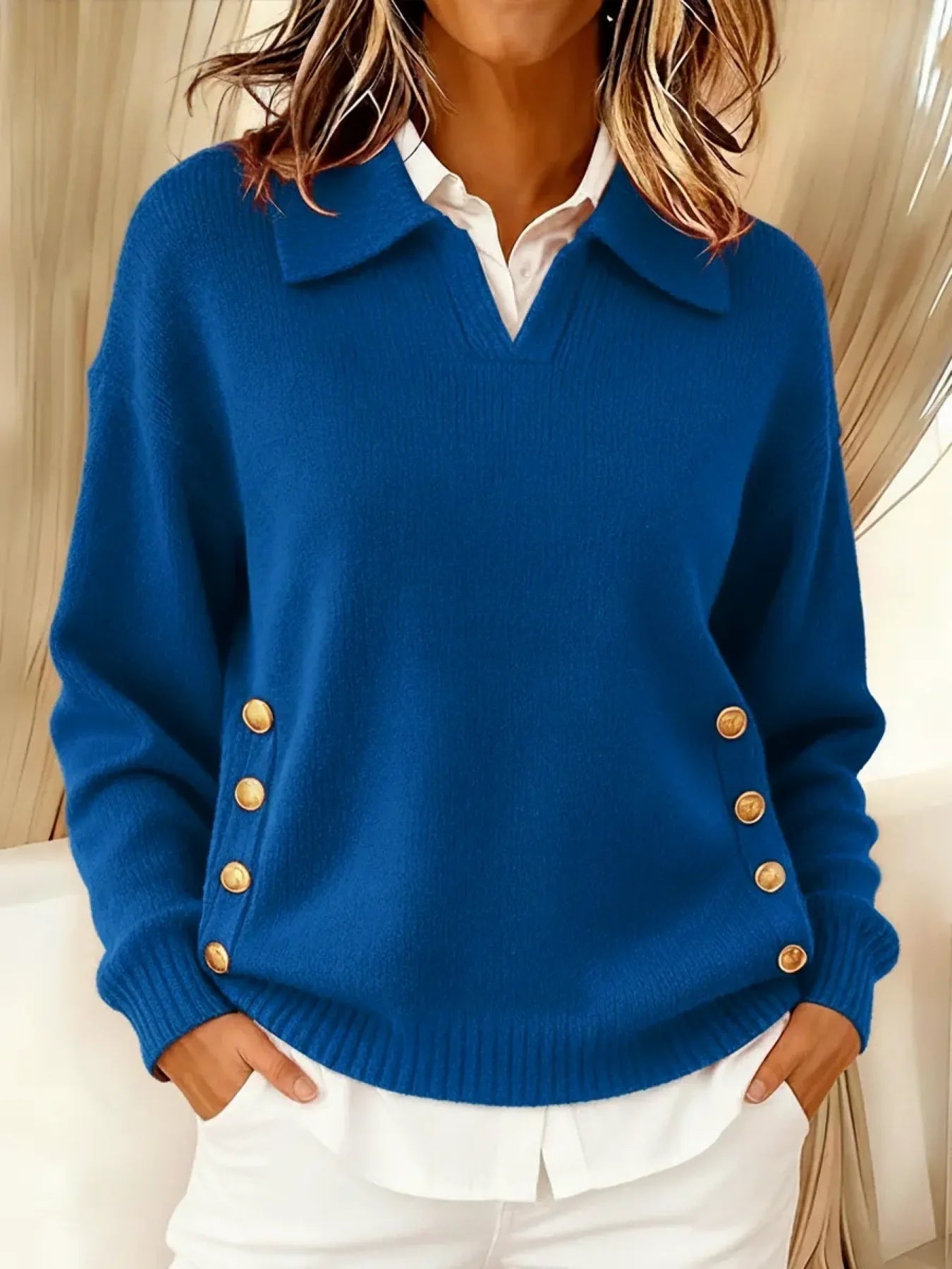 Vynette V-neck jumper with collar, fourth colourway | Ellie Dublin