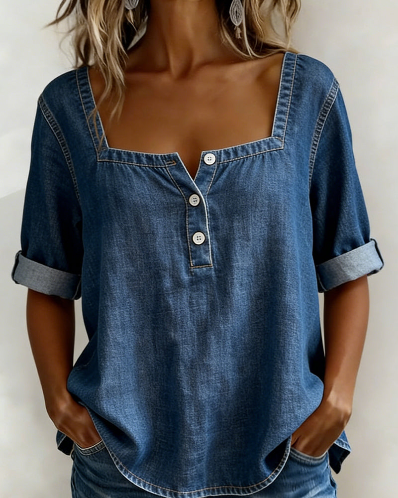 Marceline | Square Collar Denim Shirt – view 2