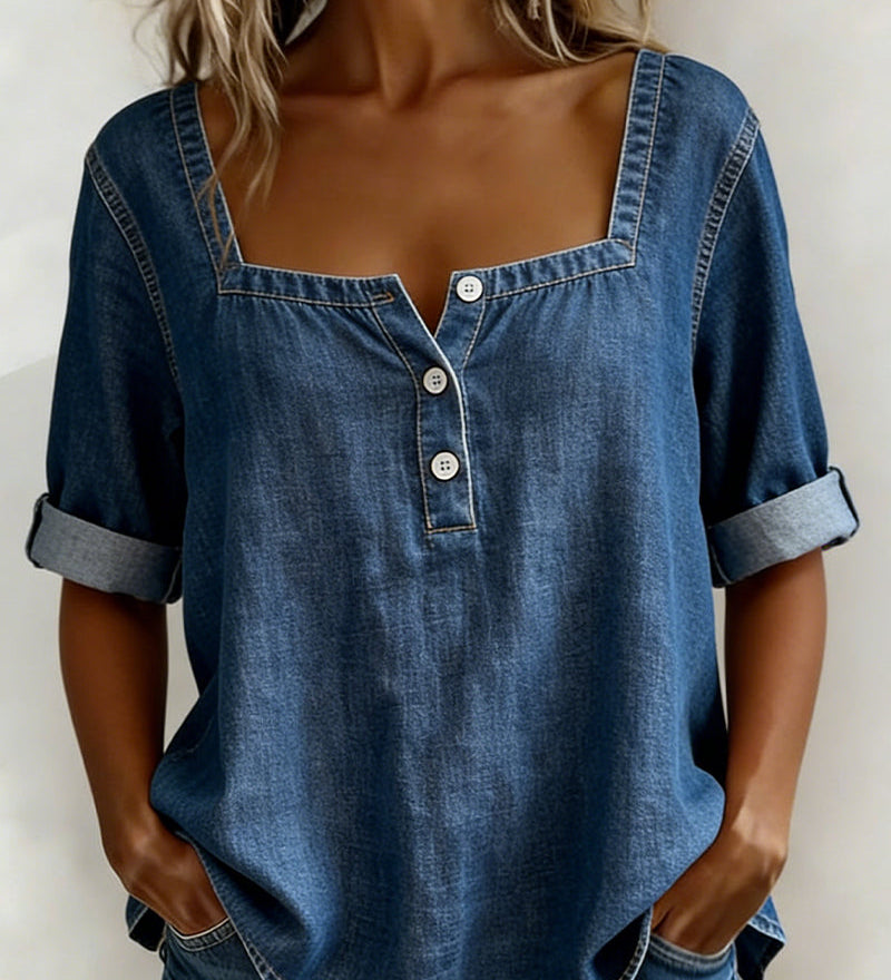 Marceline | Square Collar Denim Shirt – view 2