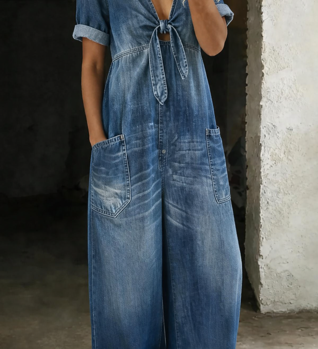 Garance | Denim Jumpsuit with V-Neck – view 2