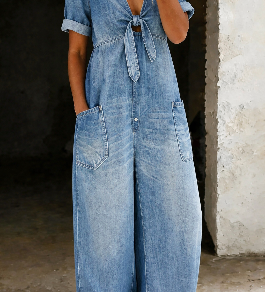Garance | Denim Jumpsuit with V-Neck – view 3