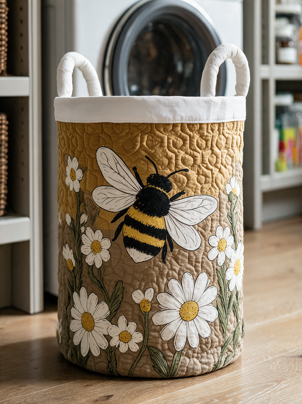 Daisy bee quilted laundry basket by Ellie Dublin
