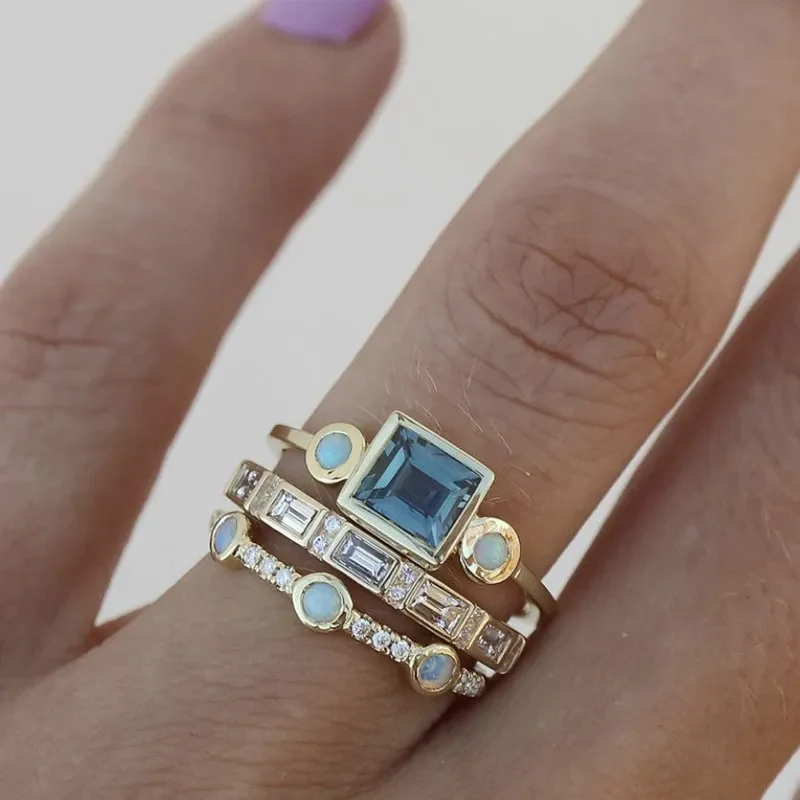 Vintage Blue Crystal Ring Set - Ocean Collection – view 2